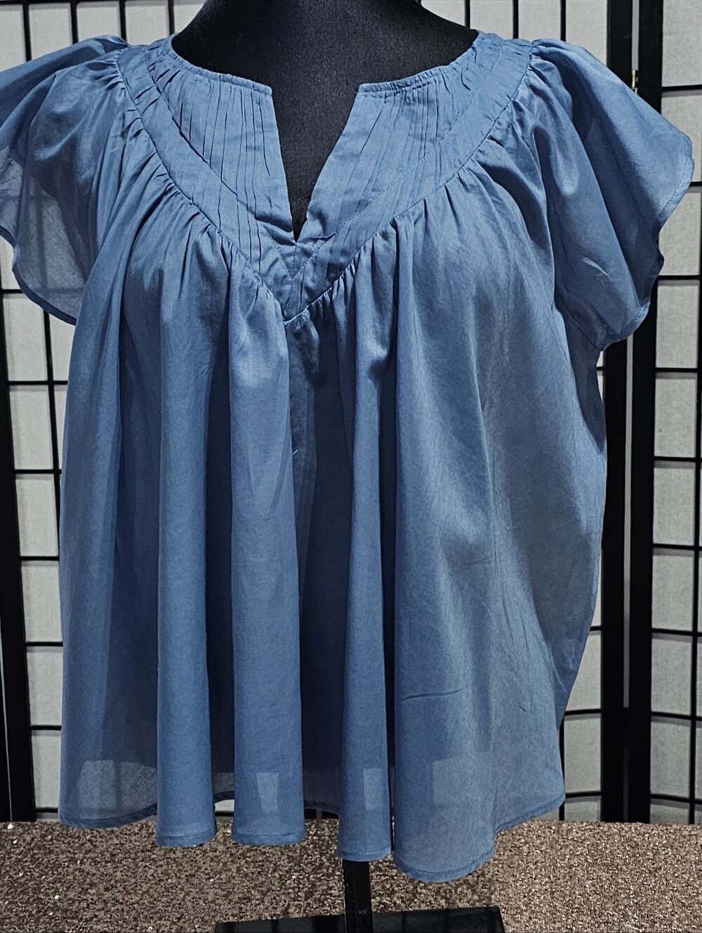 NWT Maurices Light Blue Peasant Top with Pintuck Yokeri